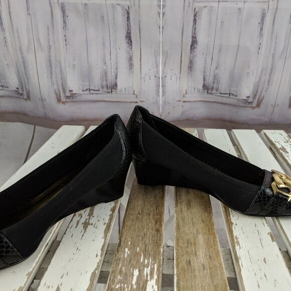 Arturo Chiang 7 7M heels peek shoes black ballet f - Picture 6 of 7